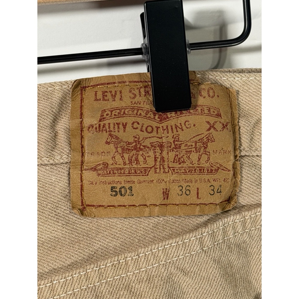 Vintage Levis 501 Tan Khaki Jeans Mens 36x34 Made in USA Button Fly Denim 1996xx